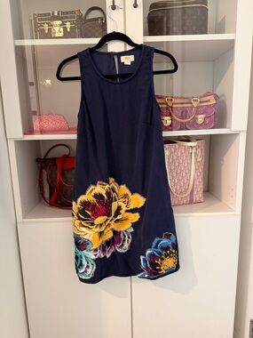 Maeve Navy Mini Dress with Bold Yellow & Blue Floral Embroidery